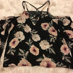 Floral off-the-shoulder long-sleeve top